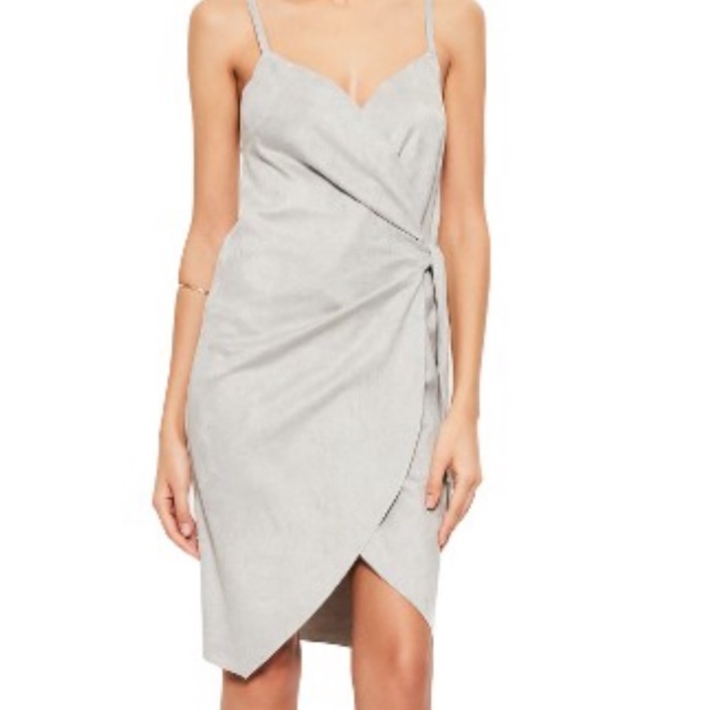 Faux suede grey wrap dress